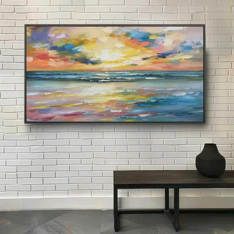 Ocean Waves at Sunrise – Textured Coastal Wall Art | Hand-Painted Canvas#AB0519047