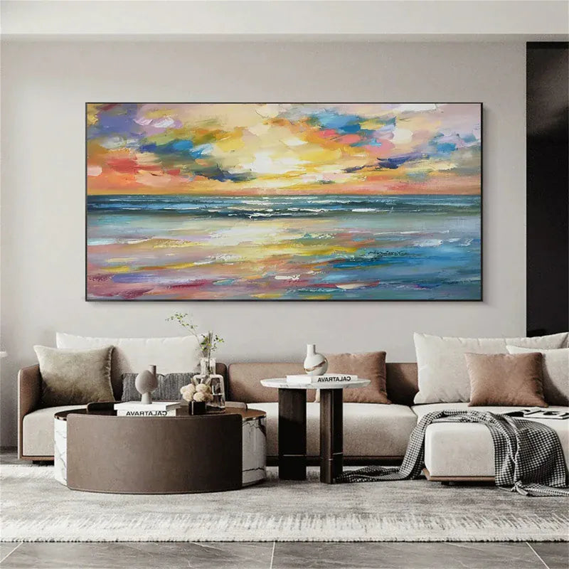Ocean Waves at Sunrise – Textured Coastal Wall Art | Hand-Painted Canvas#AB0519047
