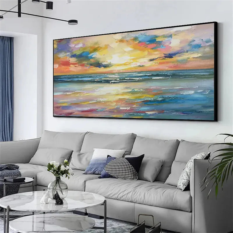 Ocean Waves at Sunrise – Textured Coastal Wall Art | Hand-Painted Canvas#AB0519047