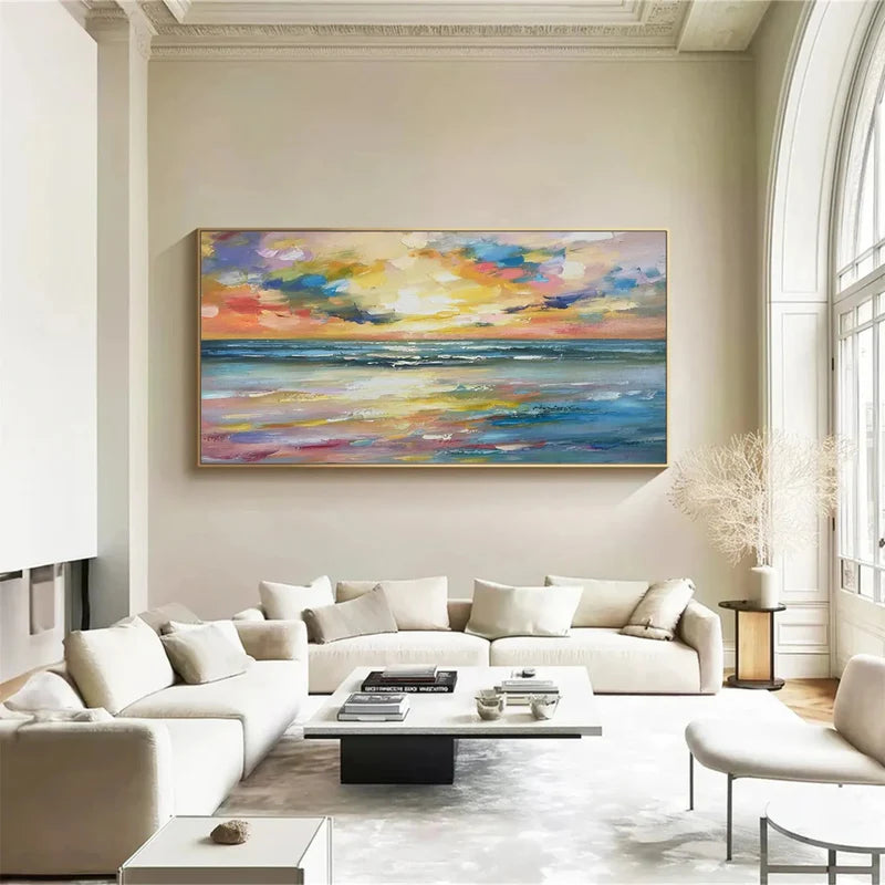 Ocean Waves at Sunrise – Textured Coastal Wall Art | Hand-Painted Canvas#AB0519047