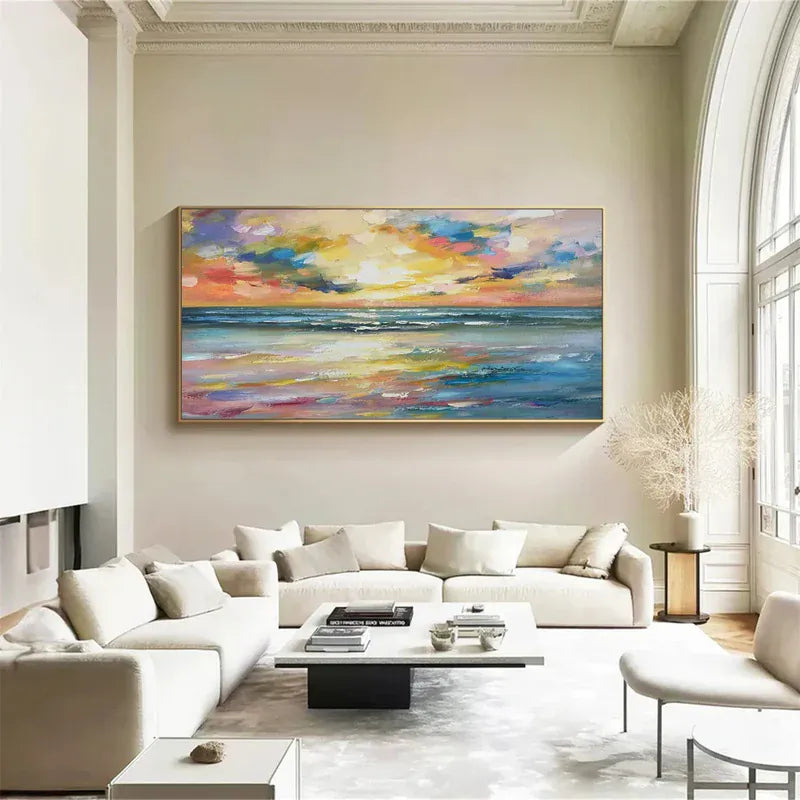 Ocean Waves at Sunrise – Textured Coastal Wall Art | Hand-Painted Canvas#AB0519047