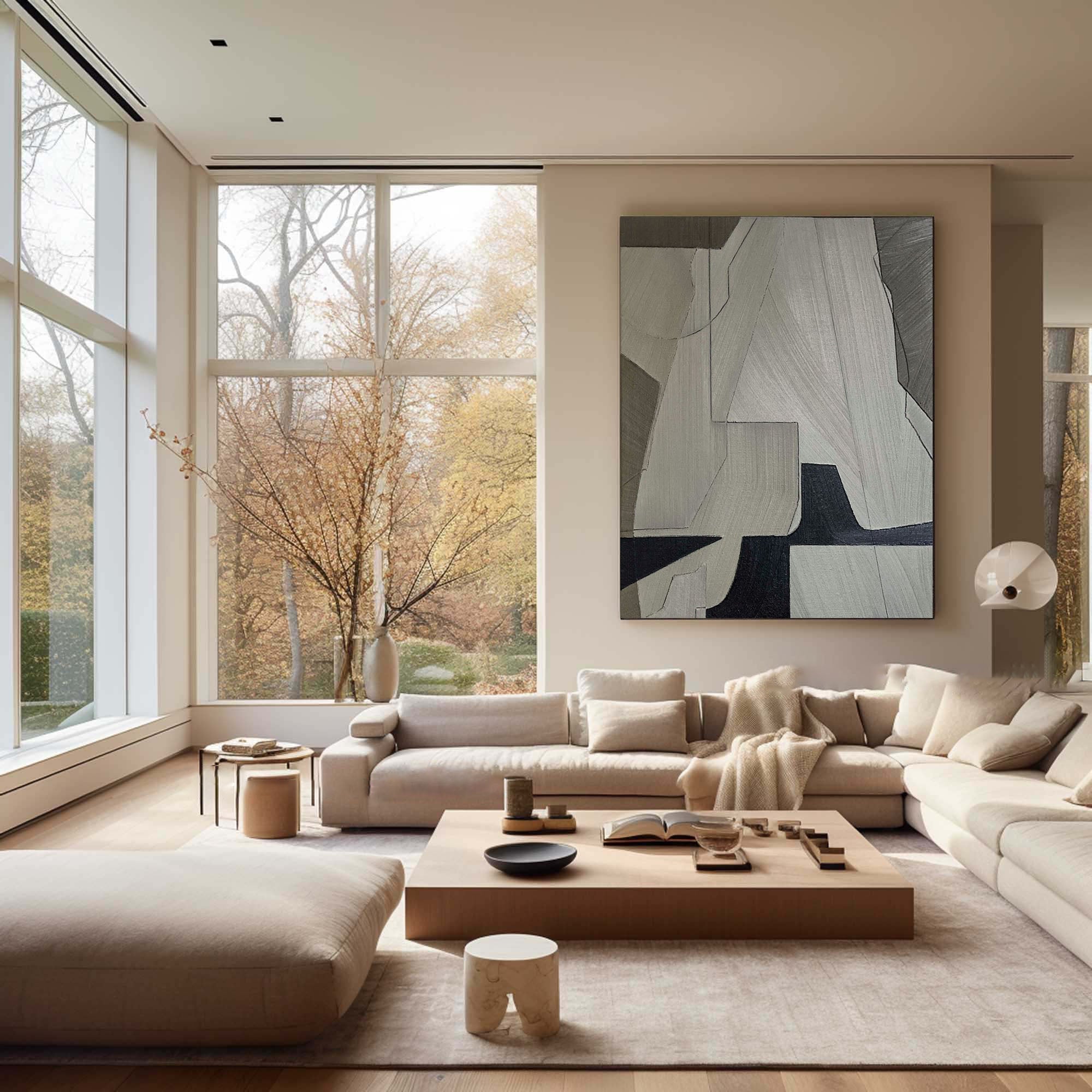 Linear Perspective-Minimalist Geometric Hand Drawn Grey Abstract Wall Art