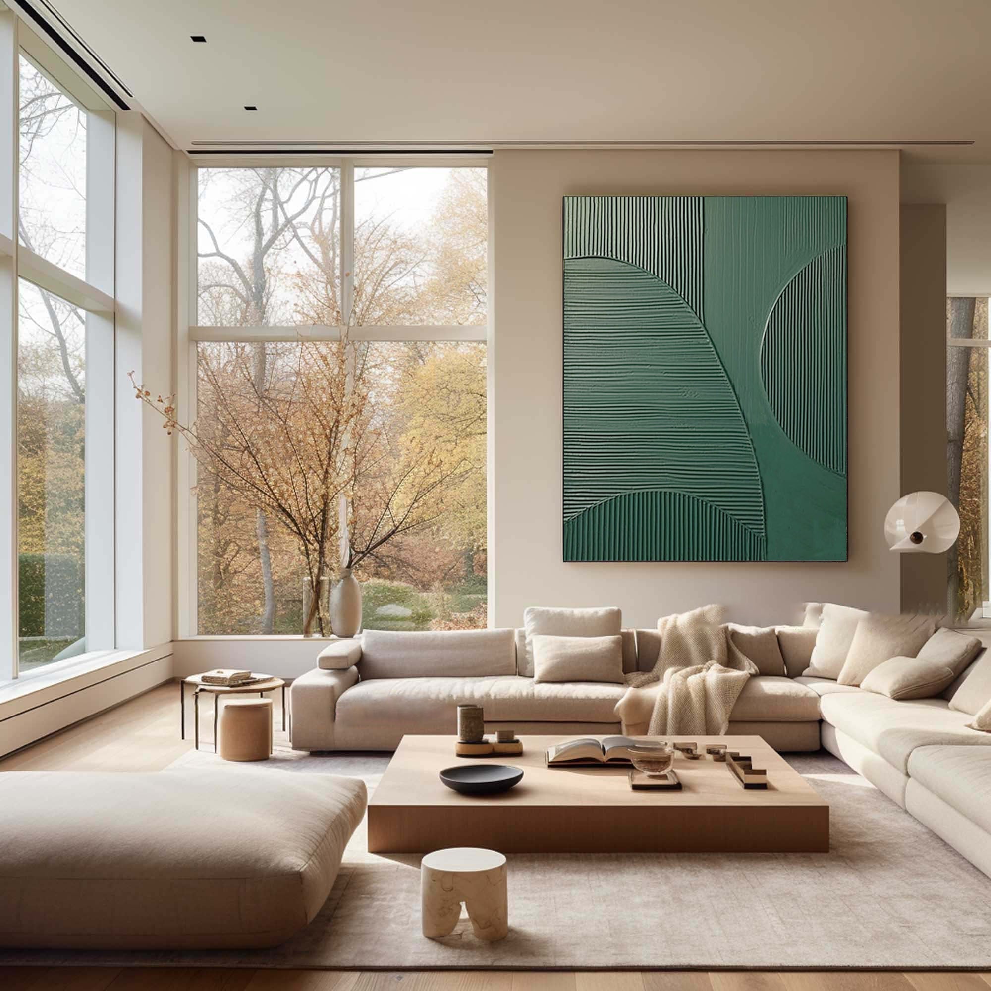 Emerald Balance: Textured Abstract Geometric Wall Art