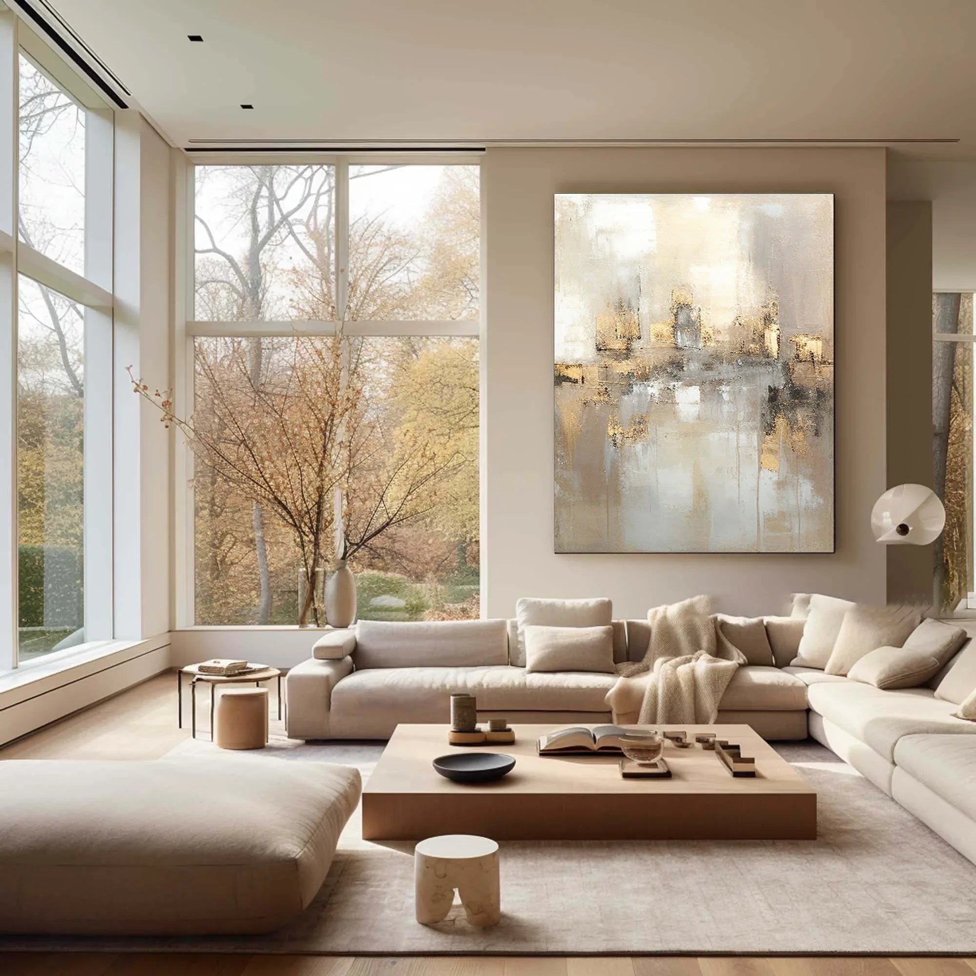 Reflections by the Lake-Hand Drawn Abstract and Peaceful Landscape Texture Oil Painting Wall Art - artextured