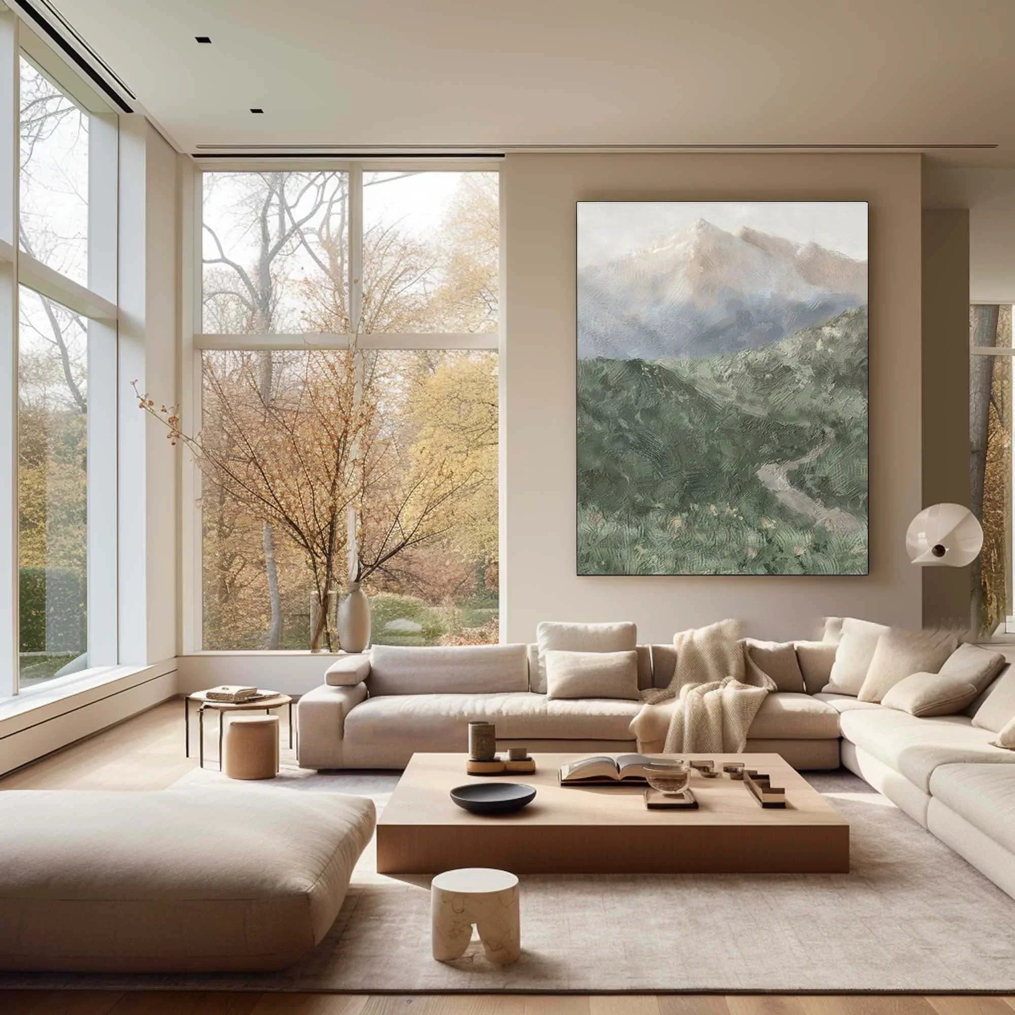 Misty Mountain Path-Hand drawn Green Gray Texture Mountain Abstract Wall Art - artextured