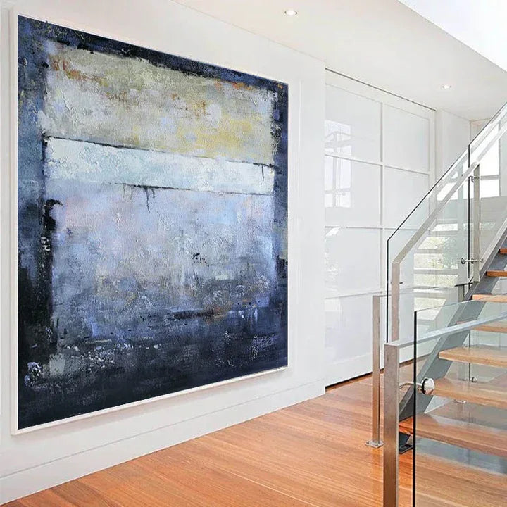 Indigo Whisper-Hand-Painted Blue and Gray Deep Sea Tranquil Abstract Wall Art - artextured