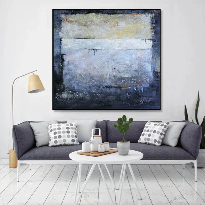 Indigo Whisper-Hand-Painted Blue and Gray Deep Sea Tranquil Abstract Wall Art - artextured
