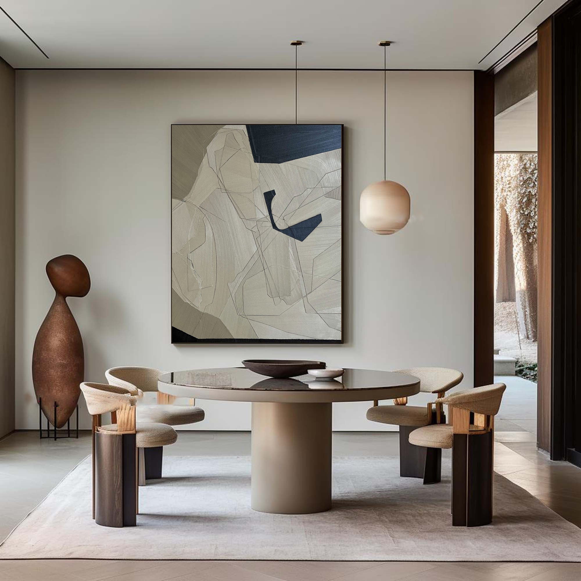 Linear Perspective-Minimalist Geometric Hand Drawn Grey Abstract Wall Art