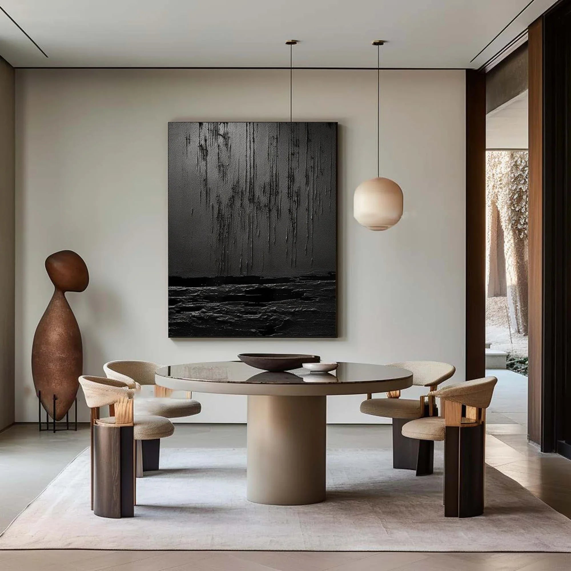 Midnight Echoes-Hand Drawn Pure Black Drip Texture Wall Art - artextured