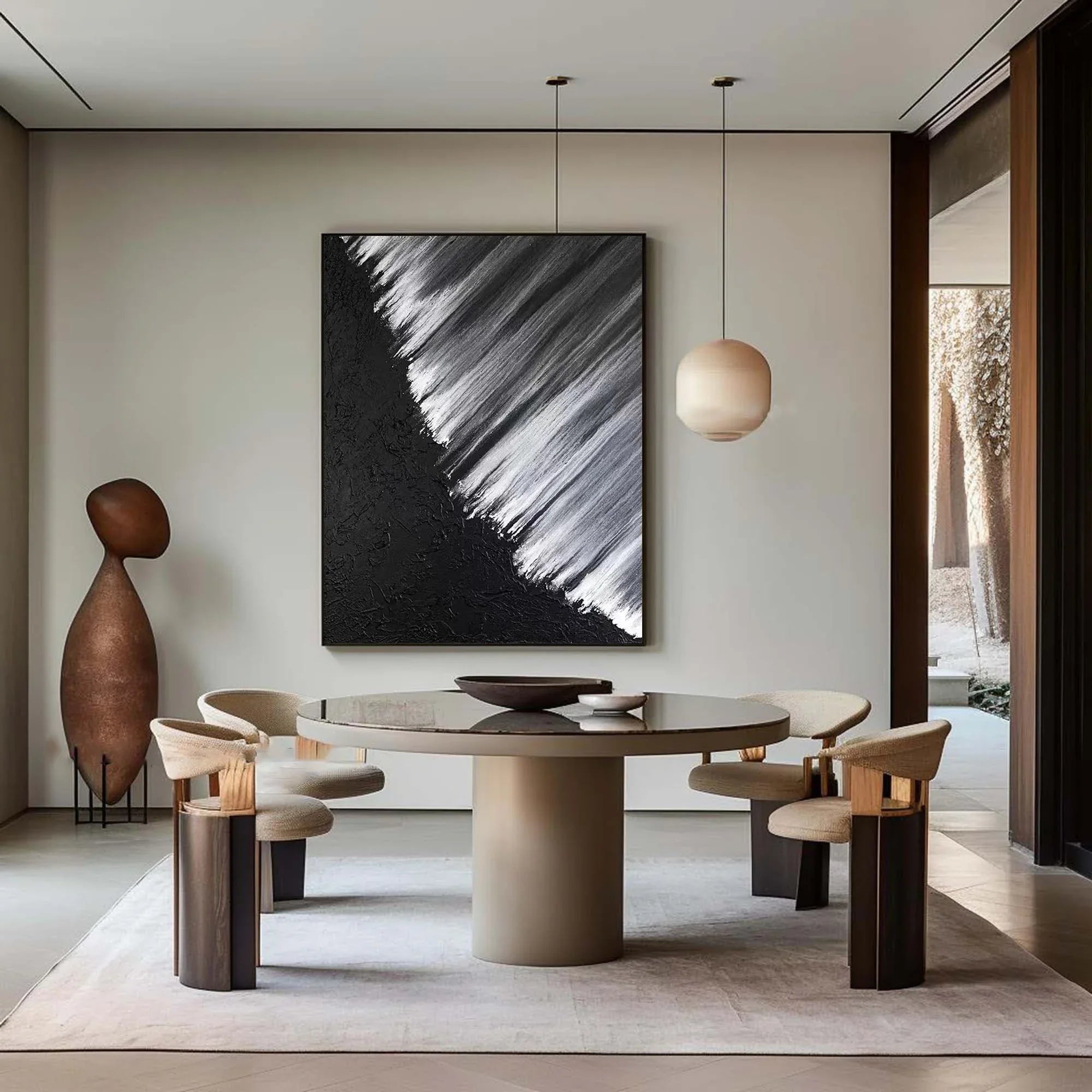 Monochrome Cascade-Hand Drawn Black and White Oblique Texture Abstract Wall Art - artextured