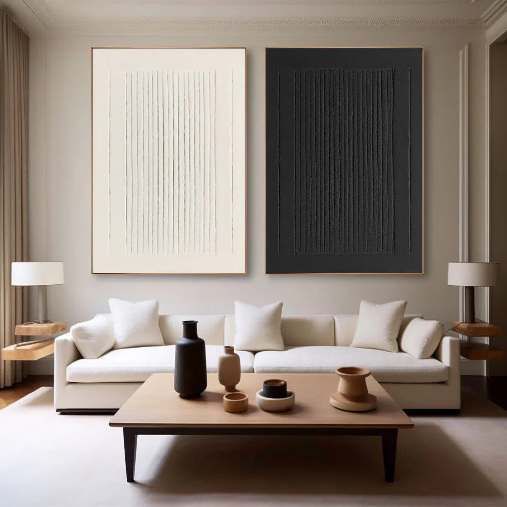 Dual Symmetry SET OF 2-Modern Minimalist Geometric Vertical Stripes Texture Abstract Wall Art - artextured