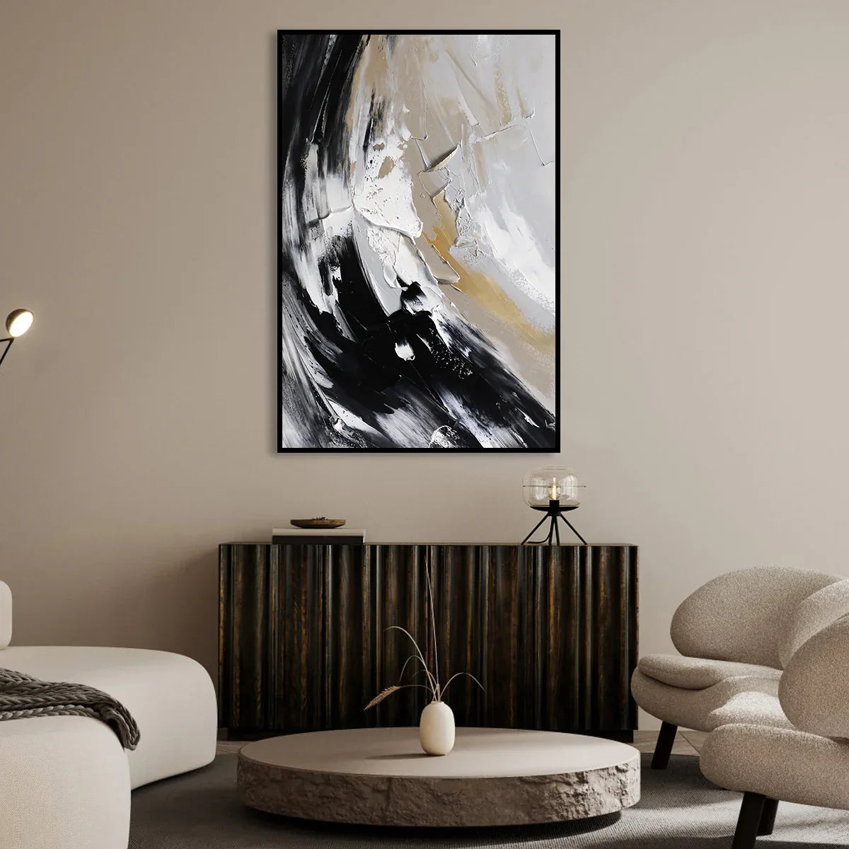 Monochrome Symphony Canvas-Modern Light Luxury Abstract Texture Oil Painting Wall Art - artextured