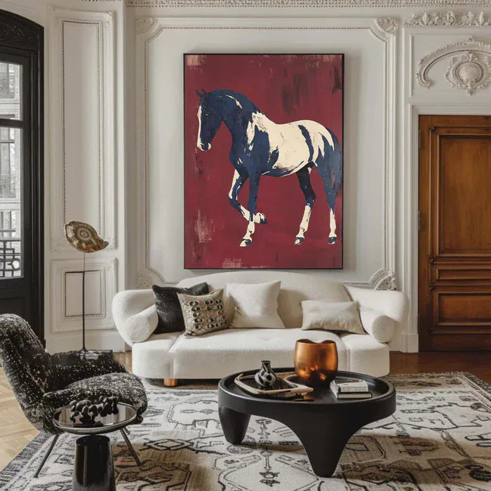 Majestic Contrast – Blue & White Horse Canvas Art#AB0519001