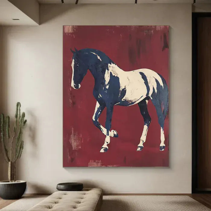 Majestic Contrast – Blue & White Horse Canvas Art#AB0519001