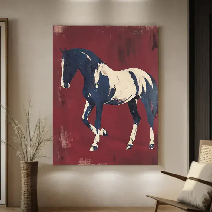 Majestic Contrast – Blue & White Horse Canvas Art#AB0519001