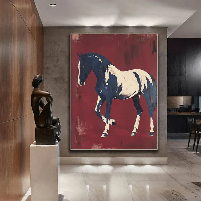 Majestic Contrast – Blue & White Horse Canvas Art#AB0519001