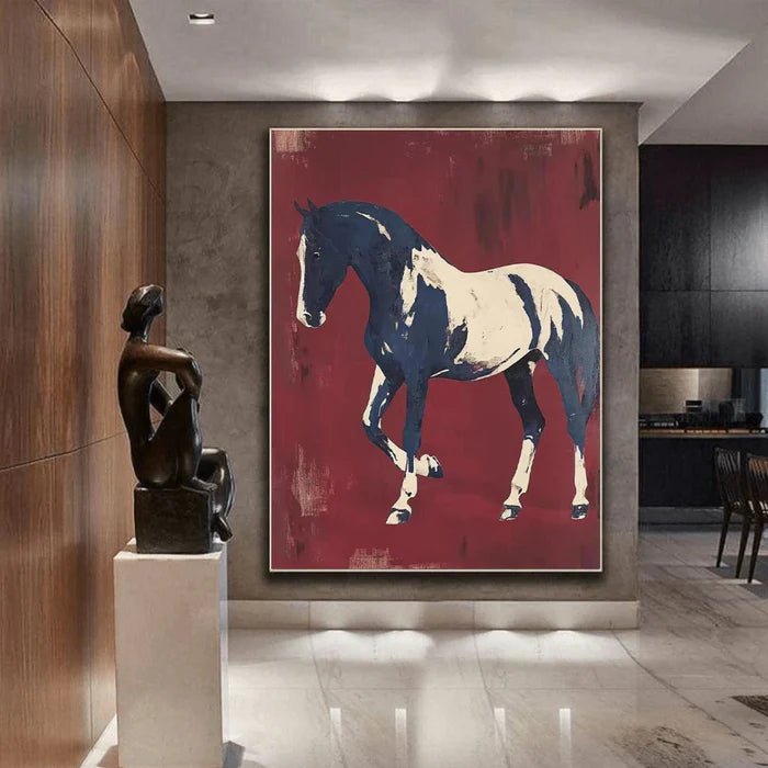 Majestic Contrast – Blue & White Horse Canvas Art#AB0519001