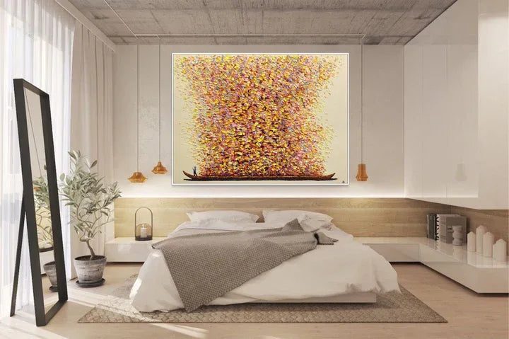 Whispers of the Deep Abstract Art-Hand-Painted Abstract Particle Dream Boat Oil Painting Wall Art - artextured