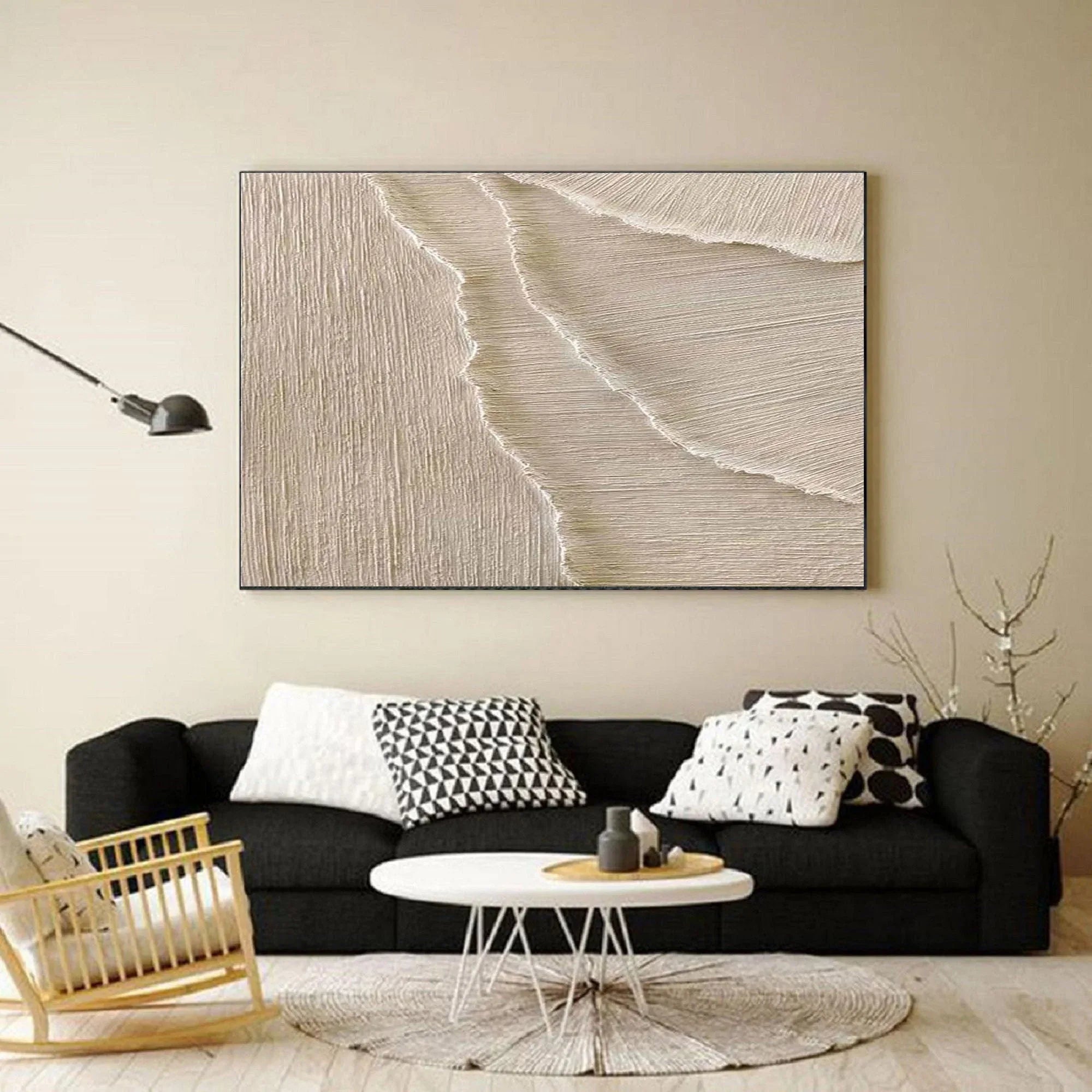 Whispering Sands-Minimalist Oil Painting Wall Art With Flowing Water Wave Texture - artextured