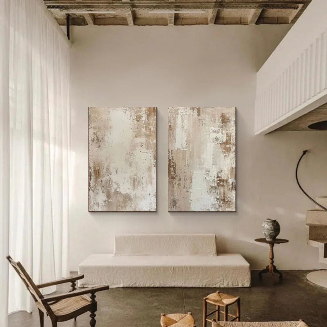 Earthly Elegance SET OF 2-Modern Interior Design Vertical Brown Abstract Textured Wall Art - artextured