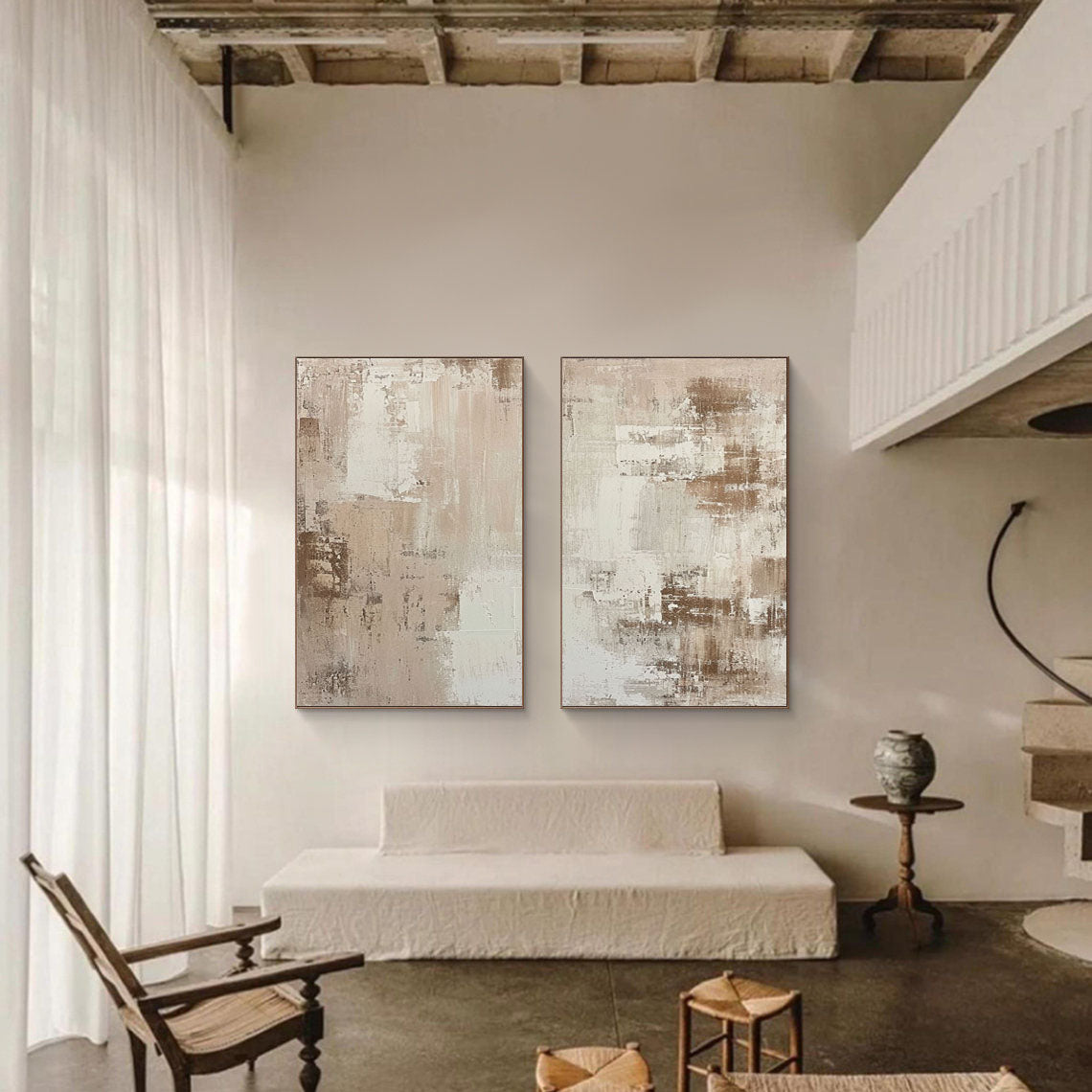 Abstract Elegance: Neutral Textured Canvas Set SET OF 2