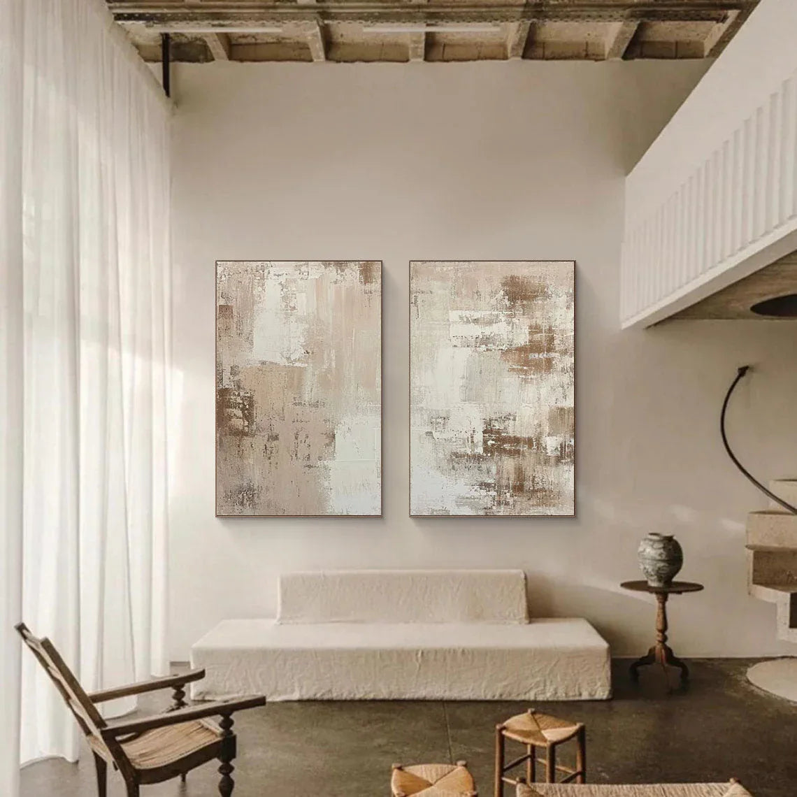 Abstract Elegance- Neutral Textured Canvas Set SET OF 2 - artextured