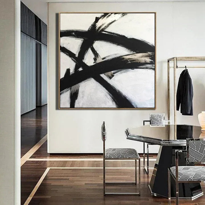 Simplicity in Lines-Minimalist Abstract Black and Gold Brushwork Dance Texture Wall Art - artextured