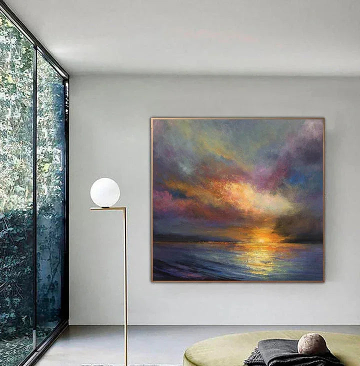 Chromatic Sunset Sea-Modern Minimalist Sunset Sea Sunset Texture Oil Painting Wall Art - artextured