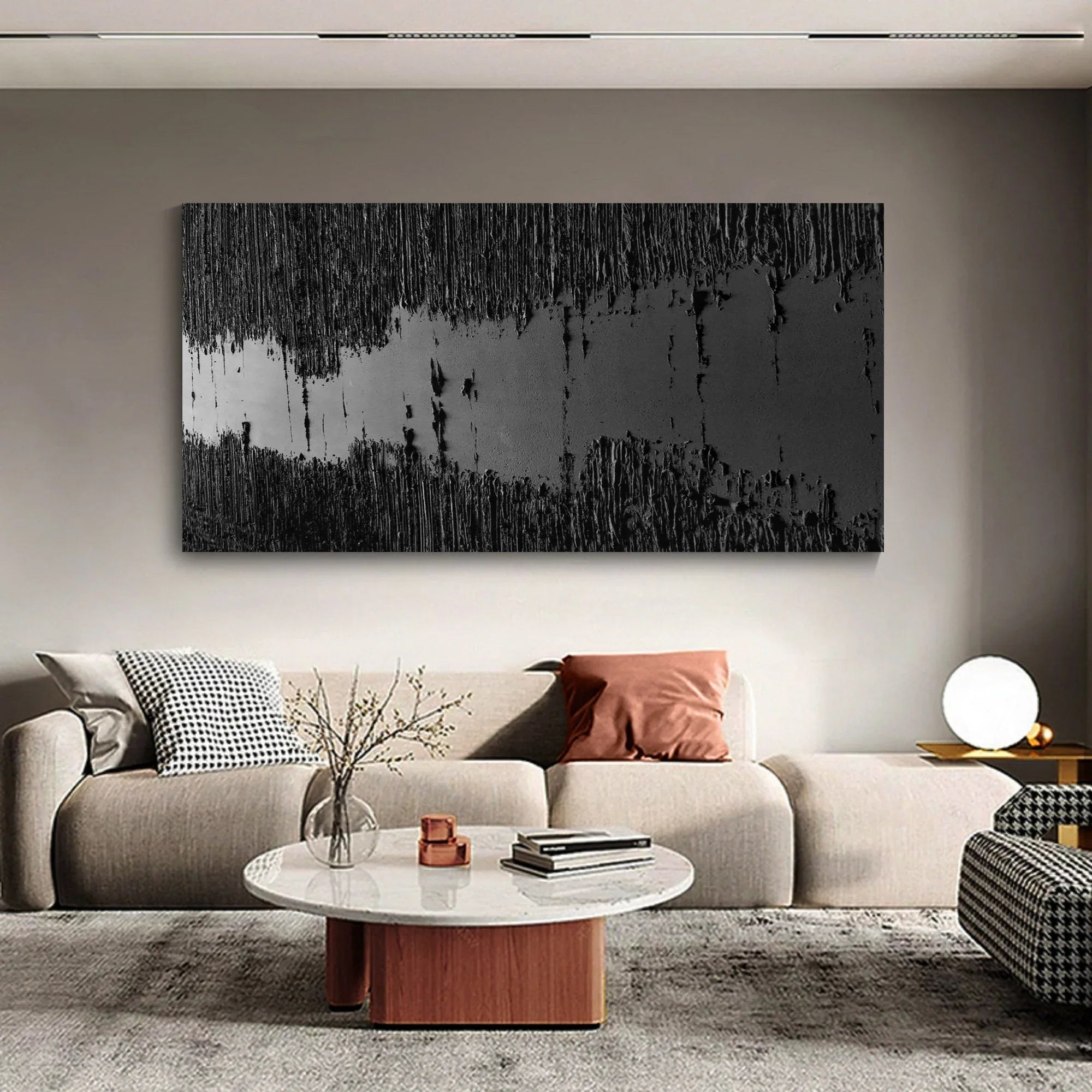 Fracture Flow-Black River Stripe Texture Abstract Wall Art in Modern Home Decoration - artextured