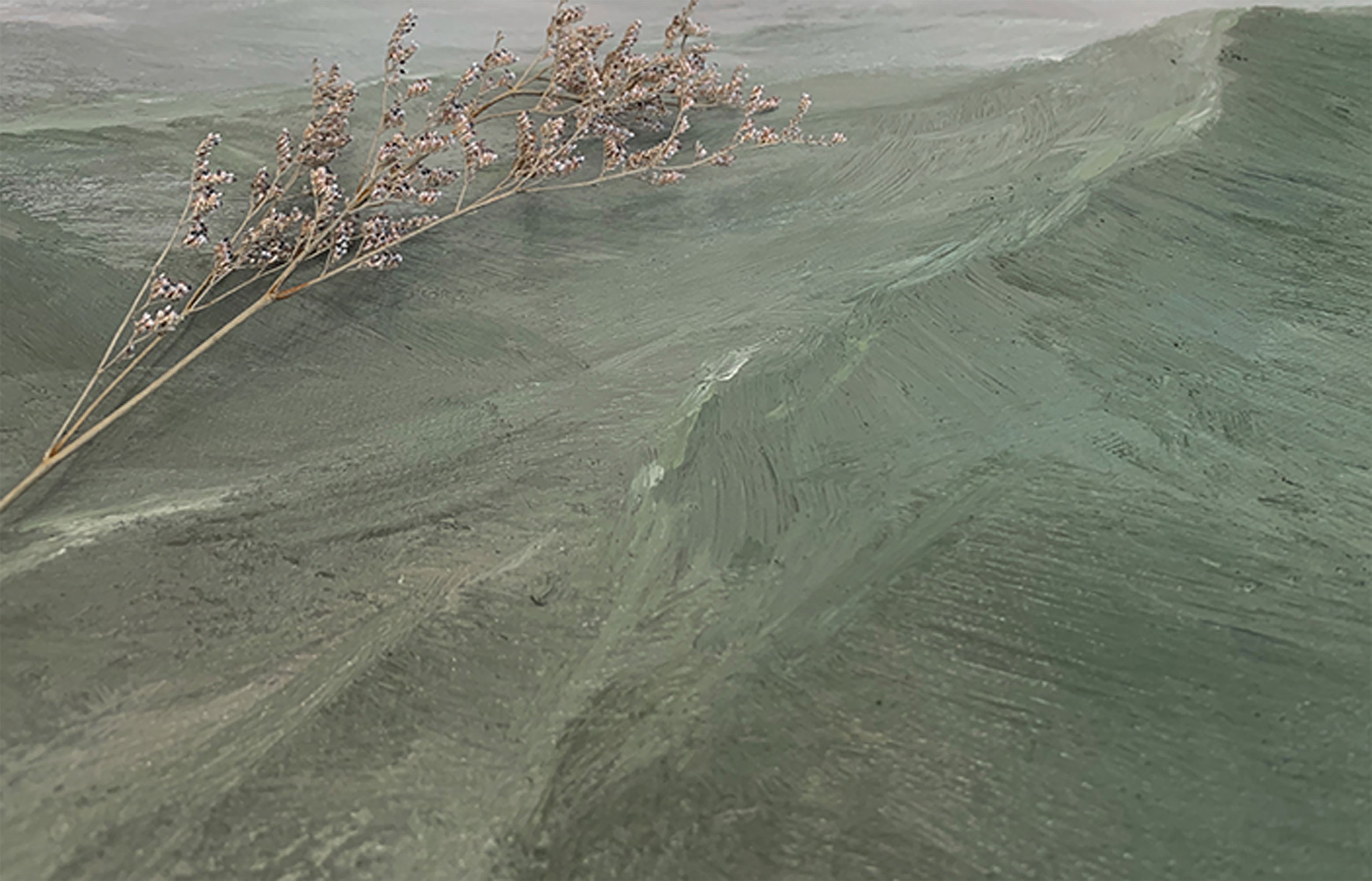 Misty Green Mountain Abstract Oil Painting - Tranquil Wall Art