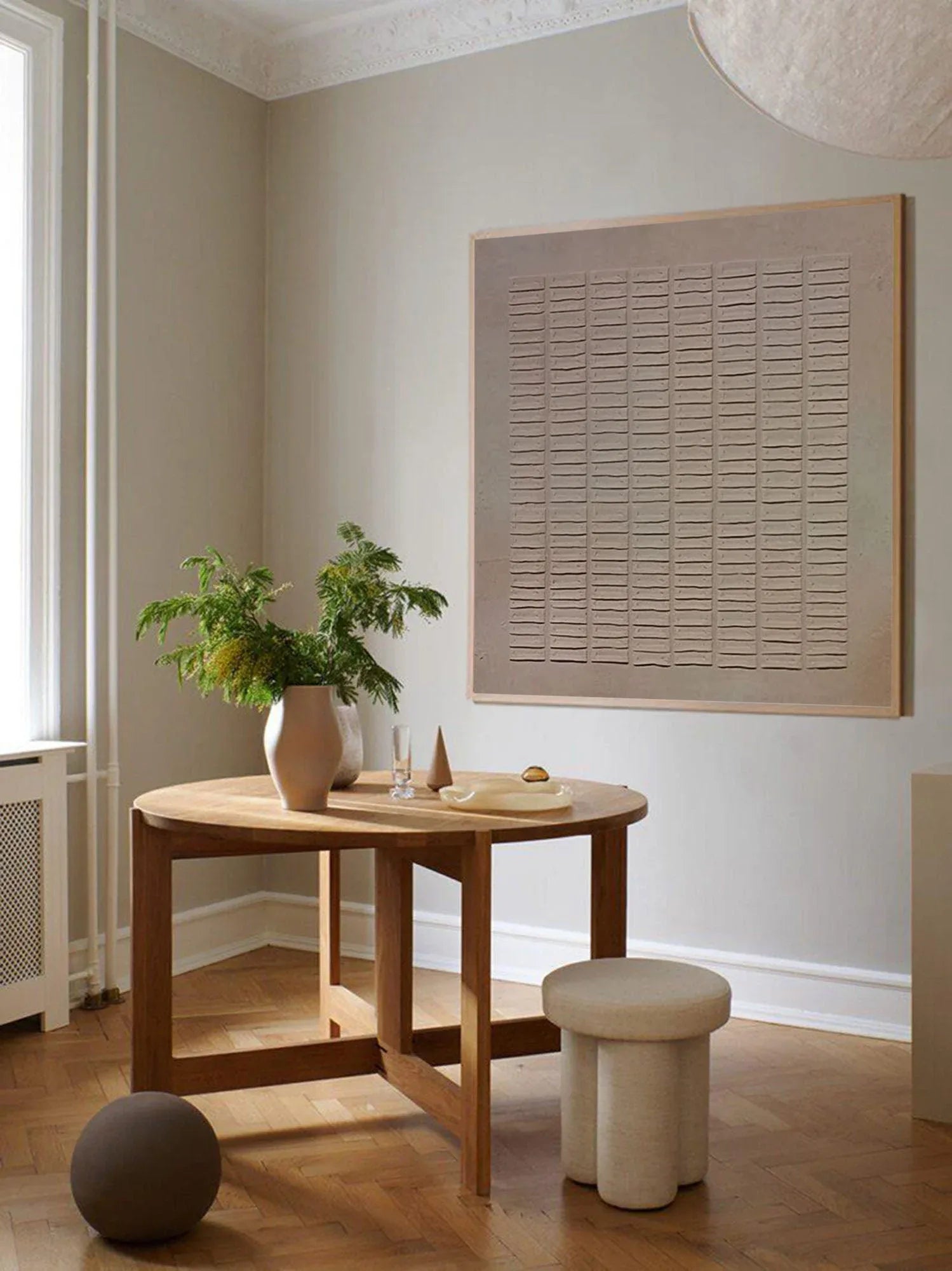 Earthy Grid Textured Canvas-Modern Minimalist Vertical Stripes Geometric Abstract Wall Art - artextured