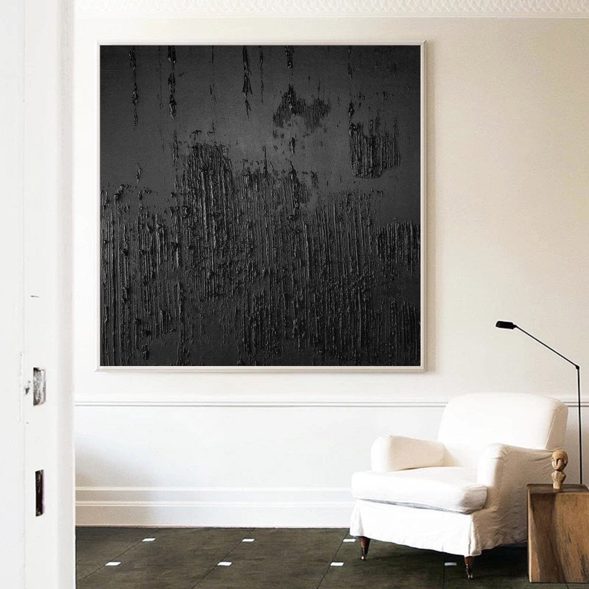 Textured Black Canvas Wall Art - Abstract Minimalist Design
