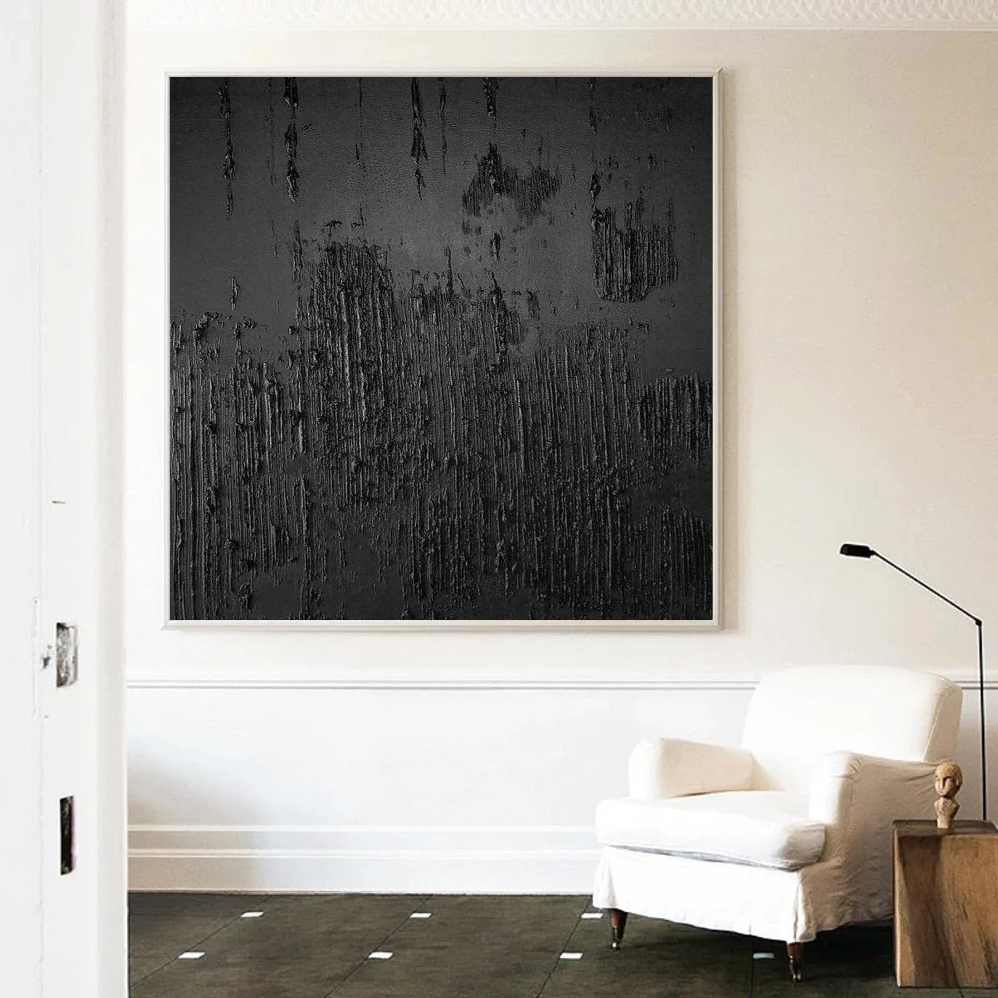 Textured Black Canvas Wall Art - Abstract Minimalist Design - artextured