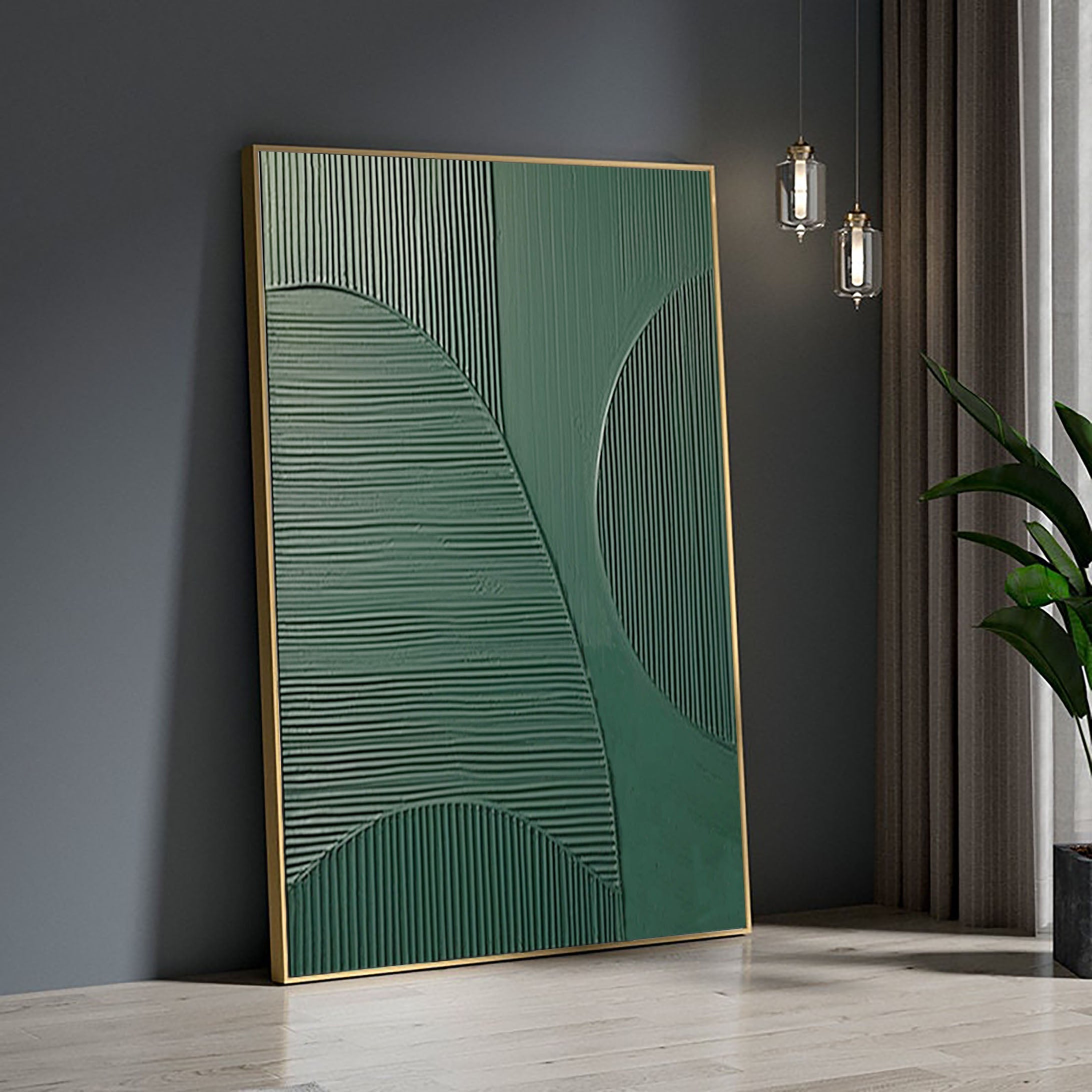 Emerald Balance: Textured Abstract Geometric Wall Art