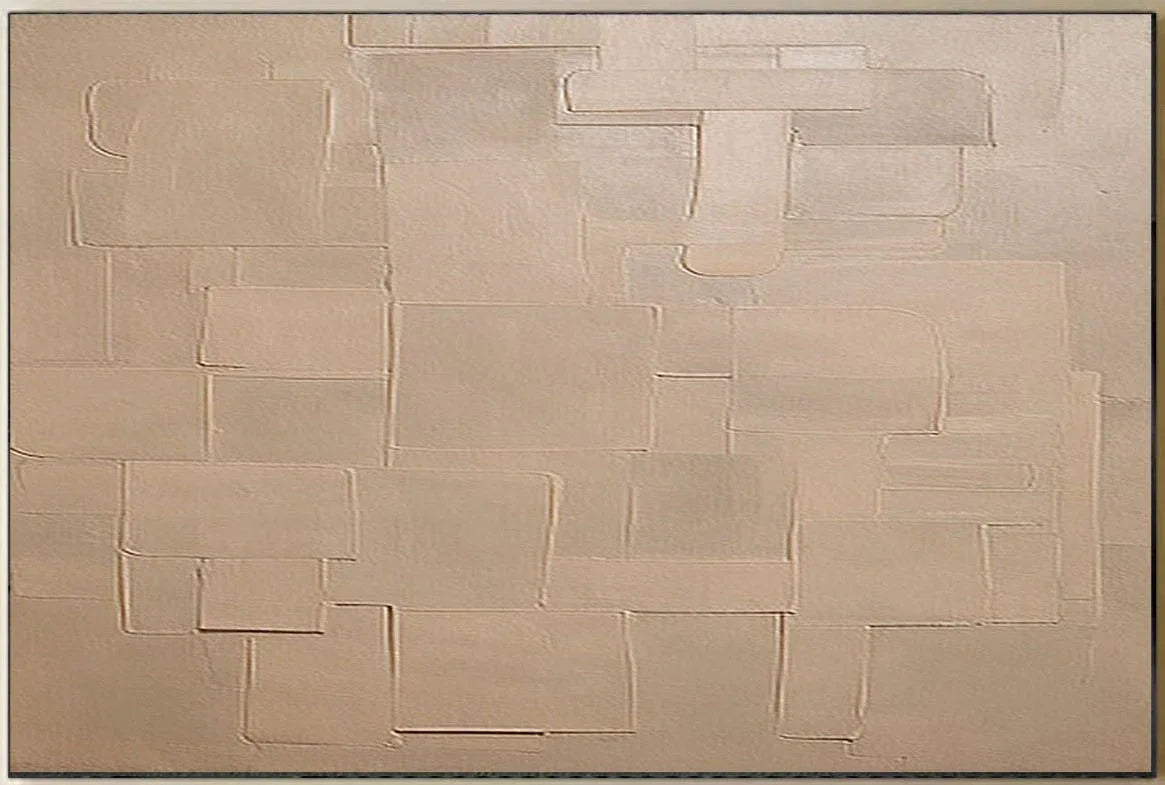 Pale Block Echo-Minimalist Light Brown Geometric Block Texture Wall Art - artextured