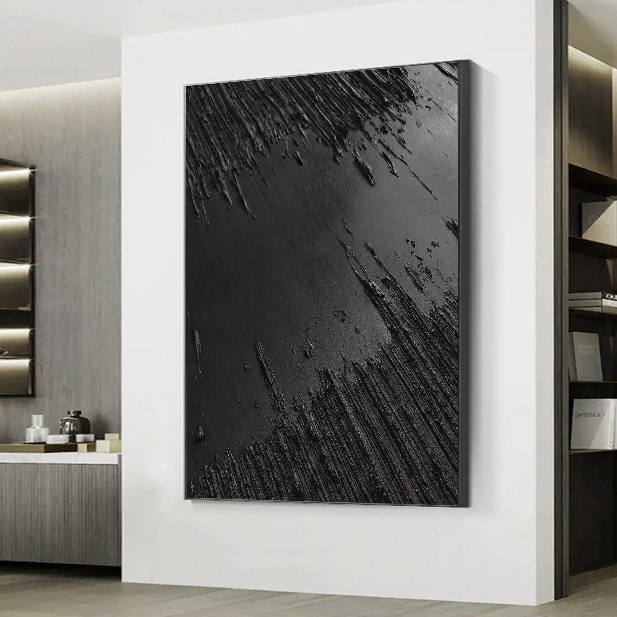 Minimalist Black Textured Canvas Art - Monochrome Abstract Wall Decor - artextured