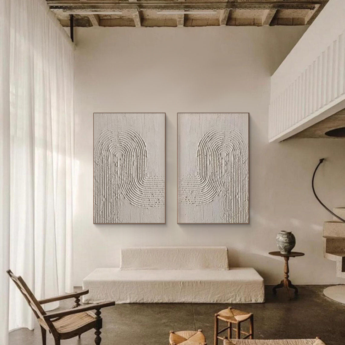 Textured Elegance: Minimalist Arch Canvas Duo SET OF 2
