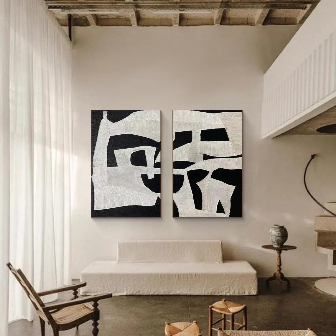 Modern Black and White Abstract Textured Canvas Art - Set of 2 - artextured