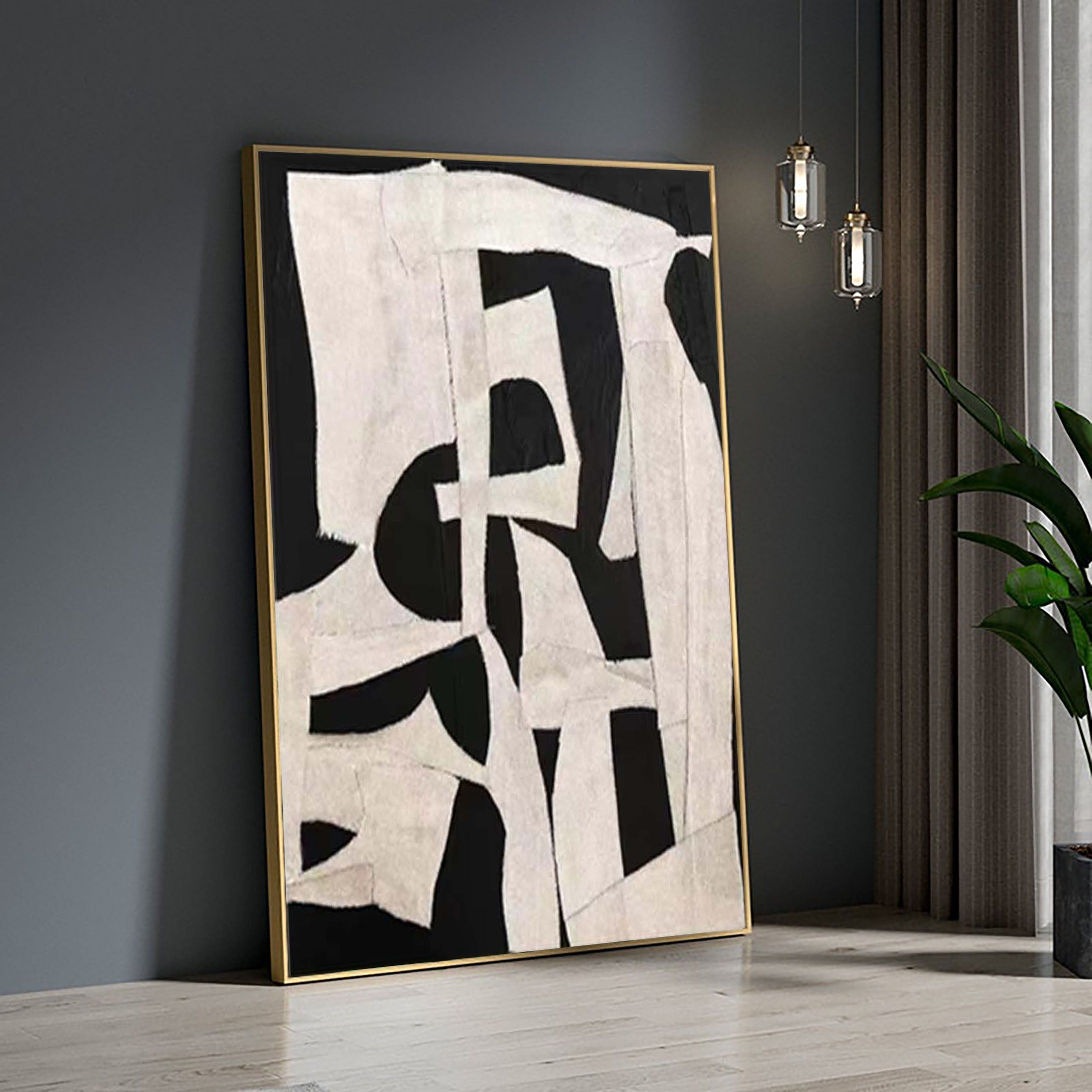 Abstract Harmony: Black and White Geometric Canvas