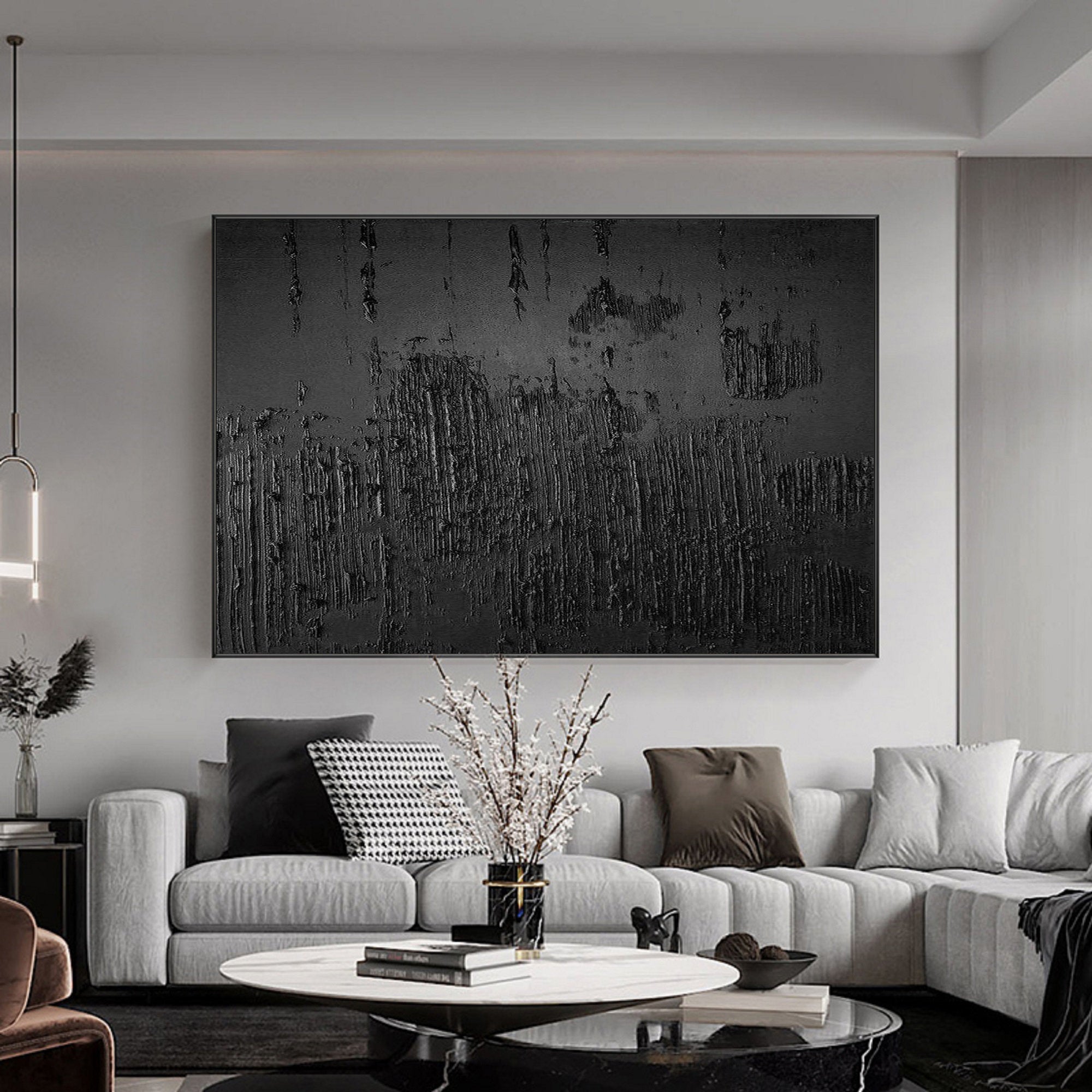 Black Minimalist Abstract Painting - Textured Modern Wall Art