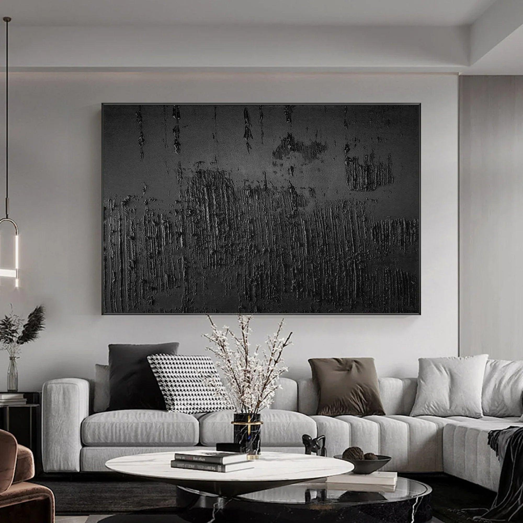 Black Minimalist Abstract Painting - Textured Modern Wall Art - artextured