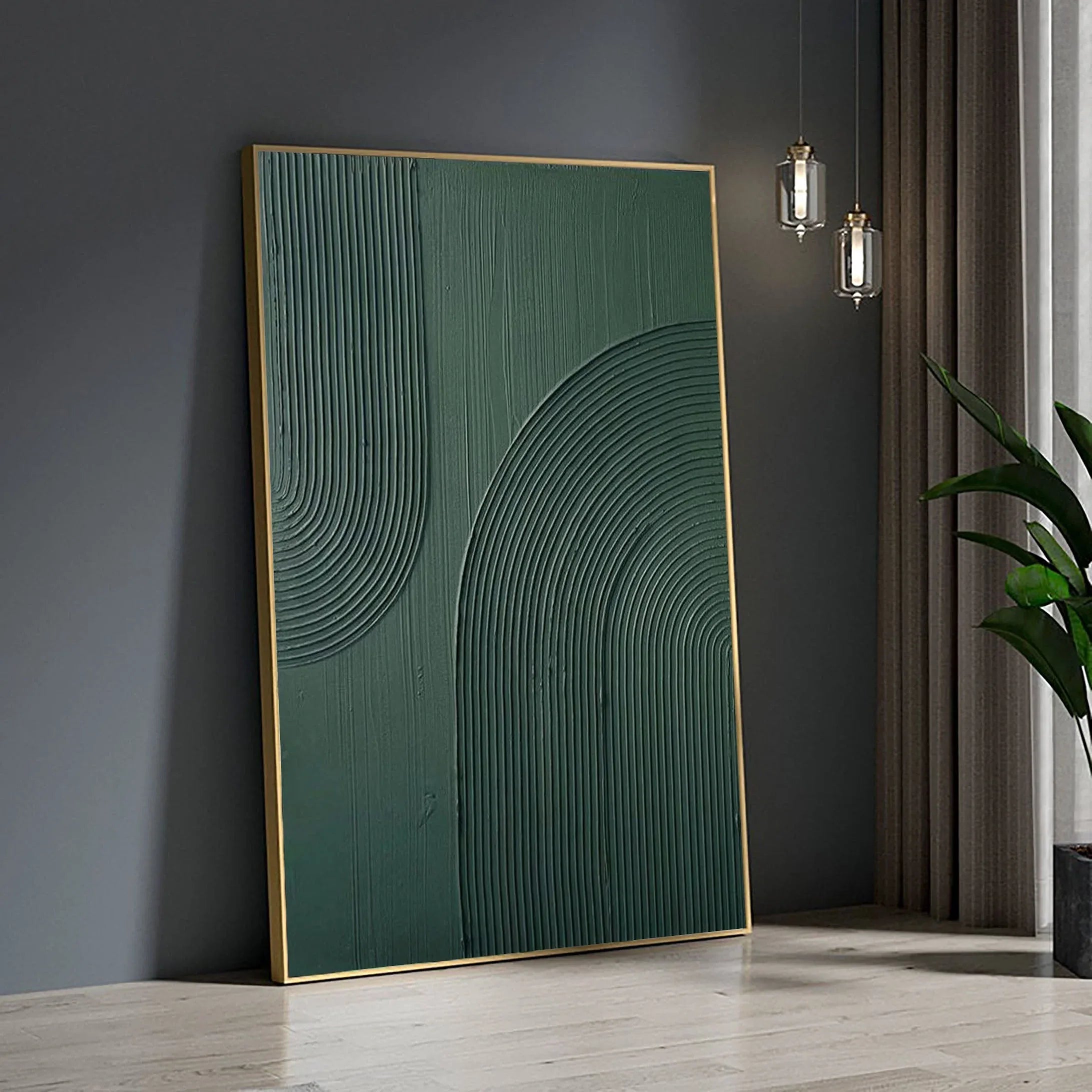 Emerald Echoes-Modern Minimalist Dark Green Curved Abstract Geometric Wall Art - artextured