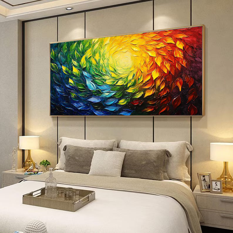 Color Vortex – Textured Rainbow Abstract Floral Spiral Wall Art
