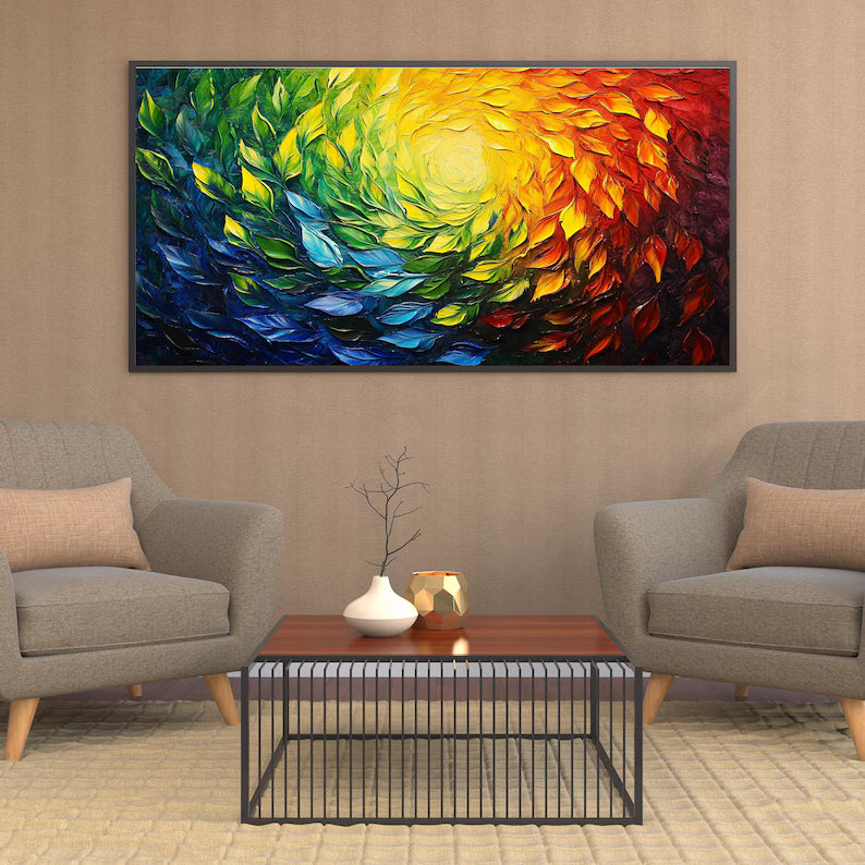 Color Vortex – Textured Rainbow Abstract Floral Spiral Wall Art