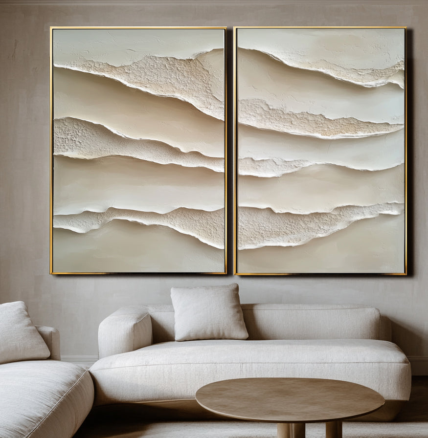 Timeless Echoes-Double Vertical Layered Sand Dune Texture Oil Painting Wall Art