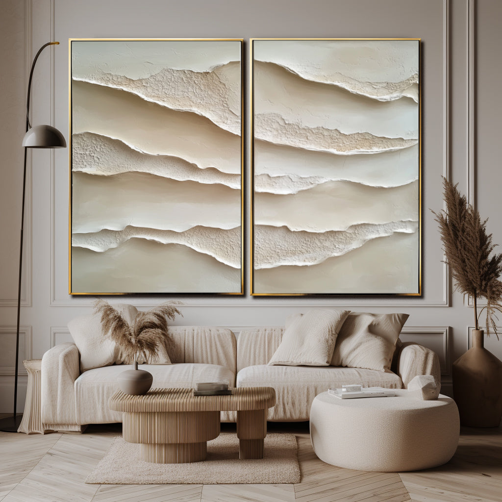 Timeless Echoes-Double Vertical Layered Sand Dune Texture Oil Painting Wall Art