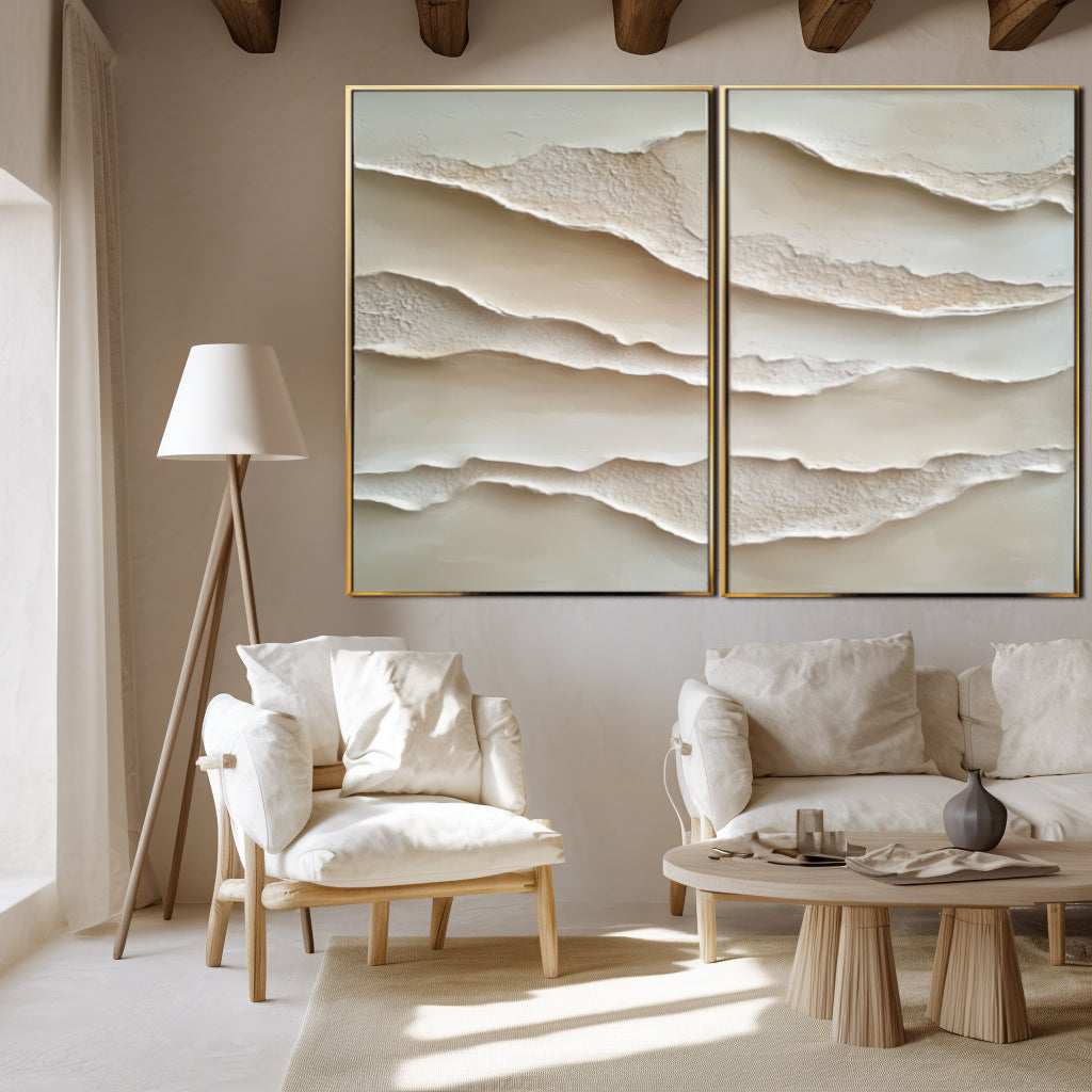Timeless Echoes-Double Vertical Layered Sand Dune Texture Oil Painting Wall Art