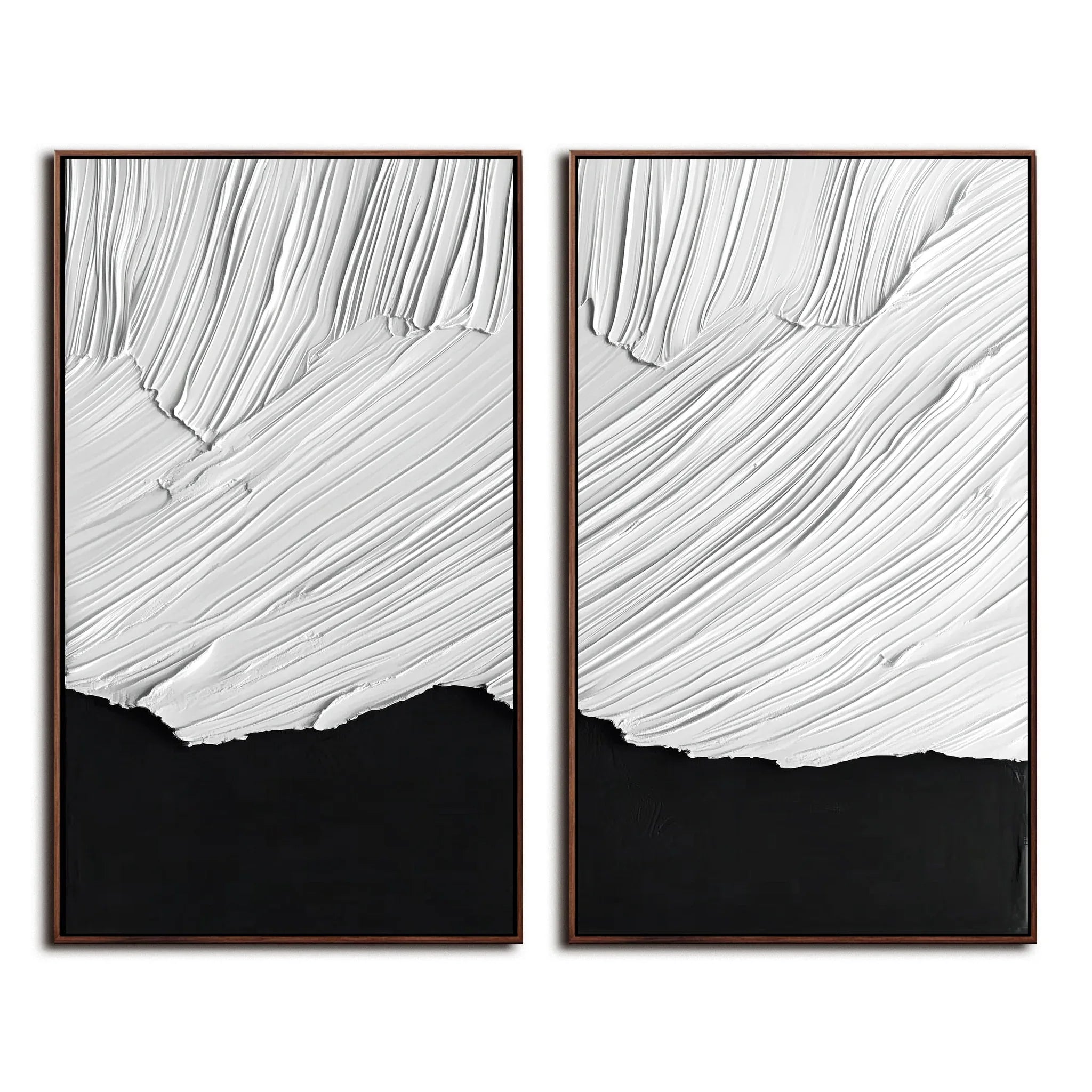 Duality in Textured Harmony-Double Layered White Wave Pattern Black Background Abstract Wall Art - artextured