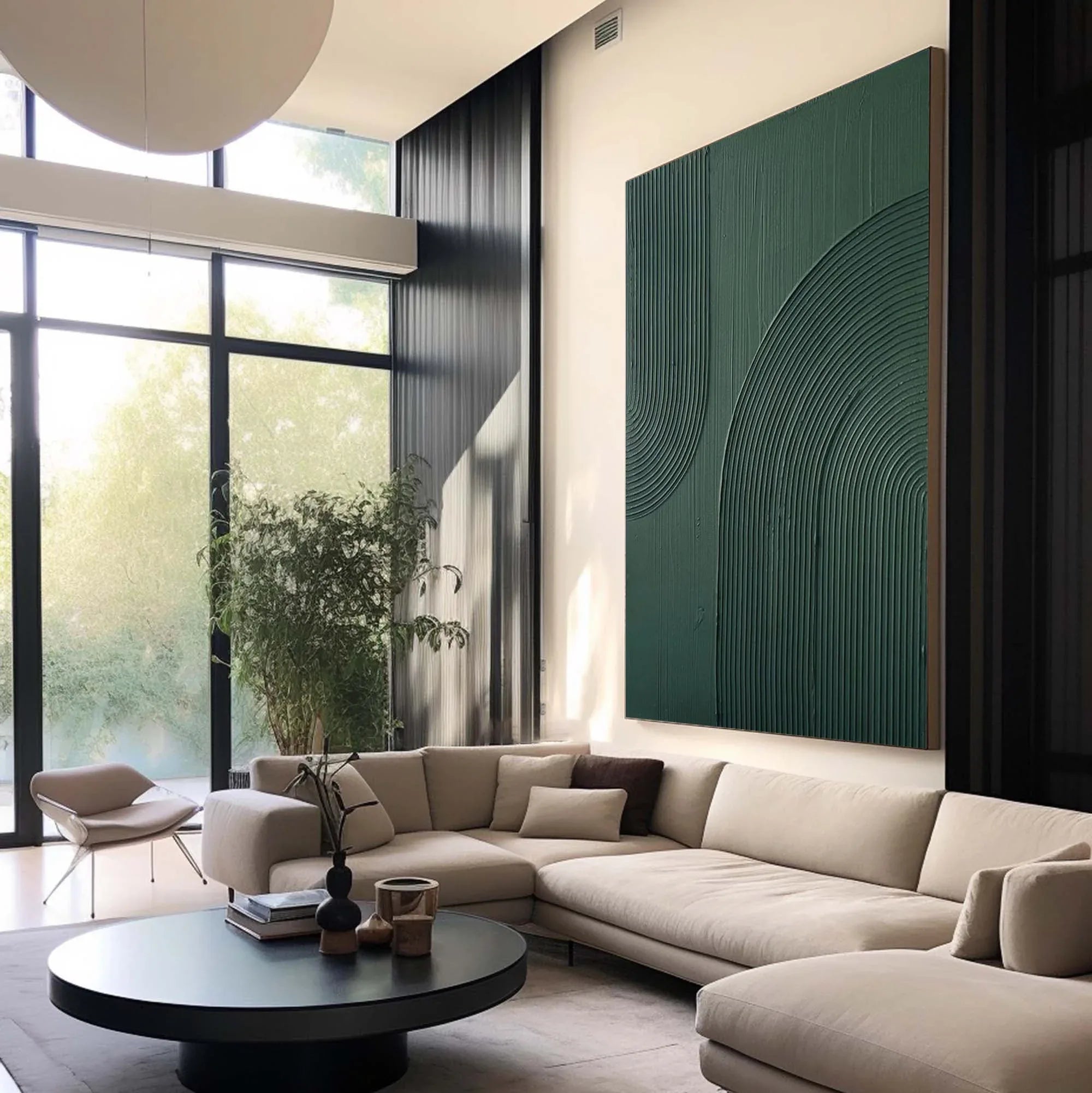 Emerald Echoes-Modern Minimalist Dark Green Curved Abstract Geometric Wall Art - artextured