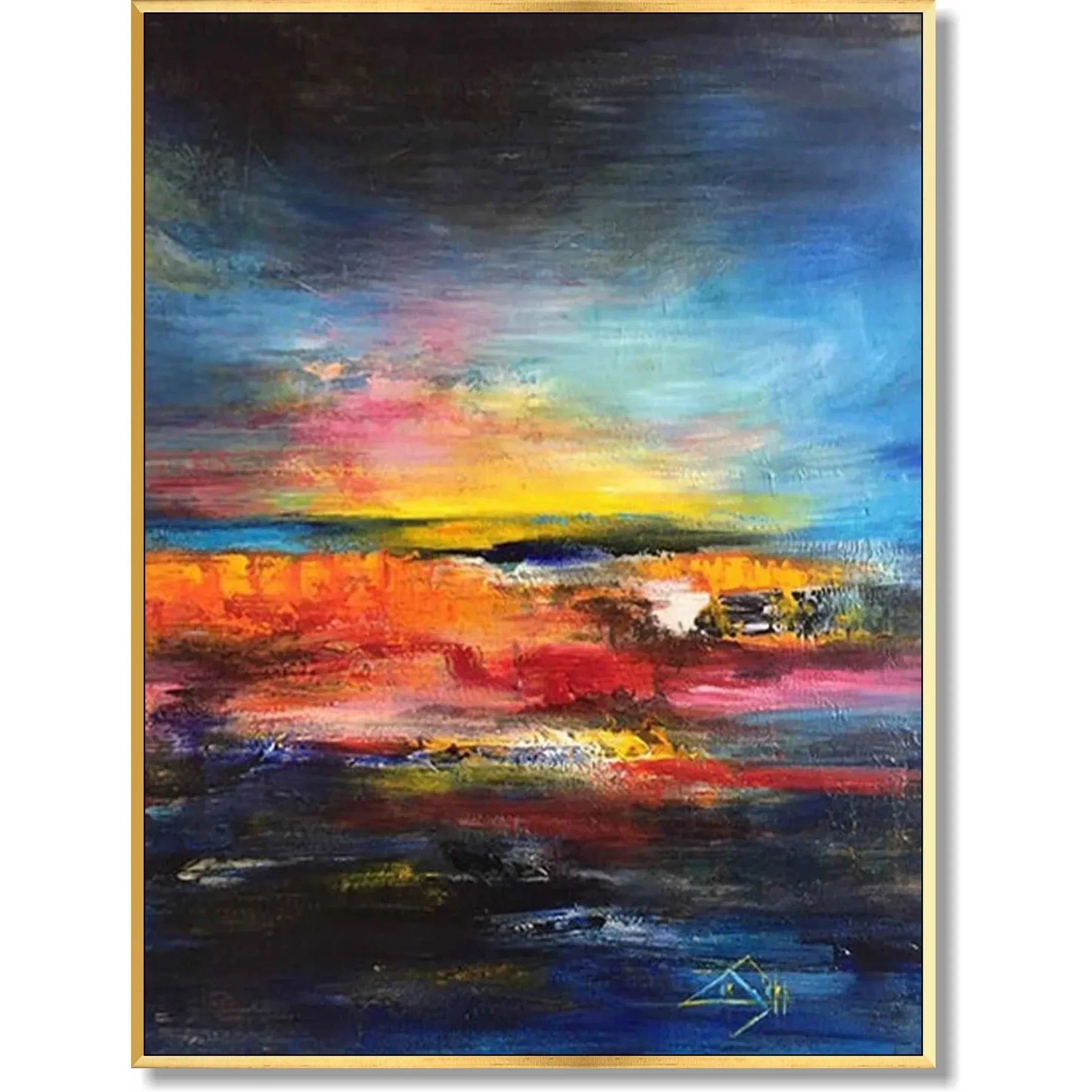 Vivid Horizon-Hand-painted abstract Wall Art Featuring the Glow of the Sunset Over the Ocean Waves - artextured
